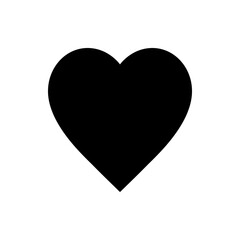 A simple black heart shape with smooth curves and a pointed bottom on a plain white background isolated view