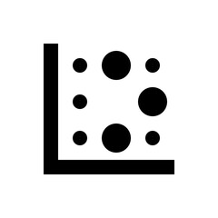 Black corner frame with an arrangement of circles of varying sizes inside the corner on white background