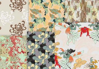 Seamless Pattern Floral Motifs Big Aster Flower