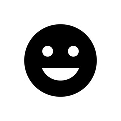 A simple black and white smiley face with a large circular head and a wide curved smile and two circular eyes