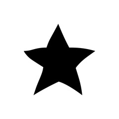 A solid black star shape with five points against a white background and slightly curved edges design is shown