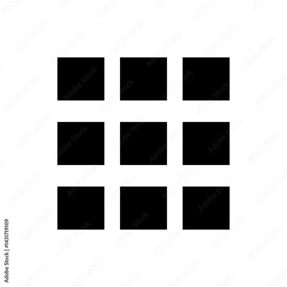 Poster a visual representation of a grid layout featuring three rows and three columns filled with black re