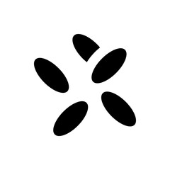 Abstract design featuring five black oval shapes arranged in a circular pattern on a white background art