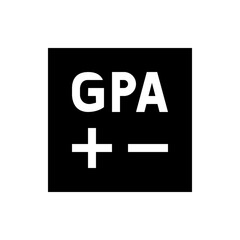 Illustration of the letters gpa with plus and minus symbols in white on a black background design concept