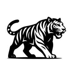Vector Illustration of a Stylized Walking Tiger Silhouette with Bold Stripes