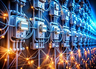 Macro Photography: Smart Energy Meter Network, Futuristic Technology, Data Transmission, Circuit Board Detail