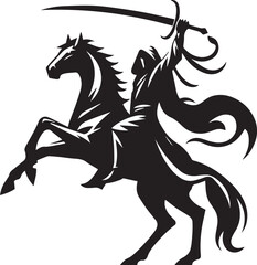Silhouette of Medieval Warrior on Horse with Sword – Vector Art	