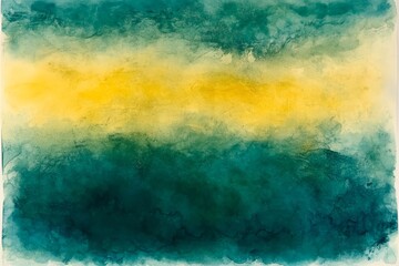 Abstract watercolor painting of layered teal and yellow tones.