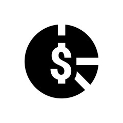 Dollar sign within a partially divided black circle, representing finance and market share analysis tool