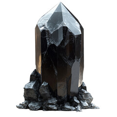 Sleek obsidian shard isolated on a white background. Glossy black volcanic glass for jewelry design, geological studies, or abstract art projects. Isolated on transparent background.