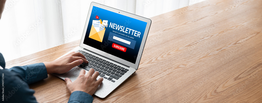 Poster newsletter signup page on computer for customer to subscribe snugly newsletter update information to