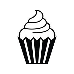 Cupcake Line Art Icon – Minimalist Black and White Dessert Illustration