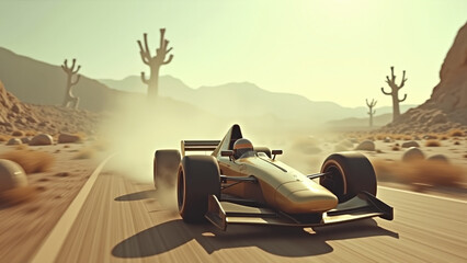 Gold Race Car on Desert Road