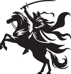 Silhouette of Medieval Warrior on Horse with Sword – Vector Art	