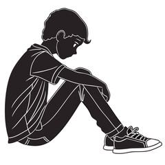 Sad Boy Silhouette: Vector Illustration of Youth Loneliness.