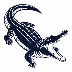 Powerful Alligator Vector: Dark Blue Silhouette, Detailed Scales.