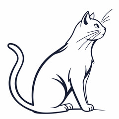 Elegant Sitting Cat Line Art - Minimalist Pet Illustration - Vector Graphic.