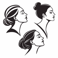 Professional Women's Profiles: Elegant Black & White Vector Illustrations - 3 Unique Styles.
