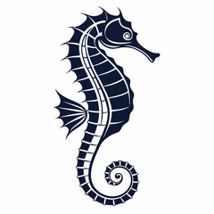 Stylized Navy Blue Seahorse Vector Illustration - Intricate Design.