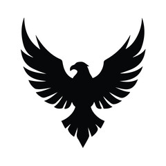 Silhouette Eagle Vector Icon, Bold Flying Eagle Silhouette Logo Design, Black Bird Symbol Isolated on White Background