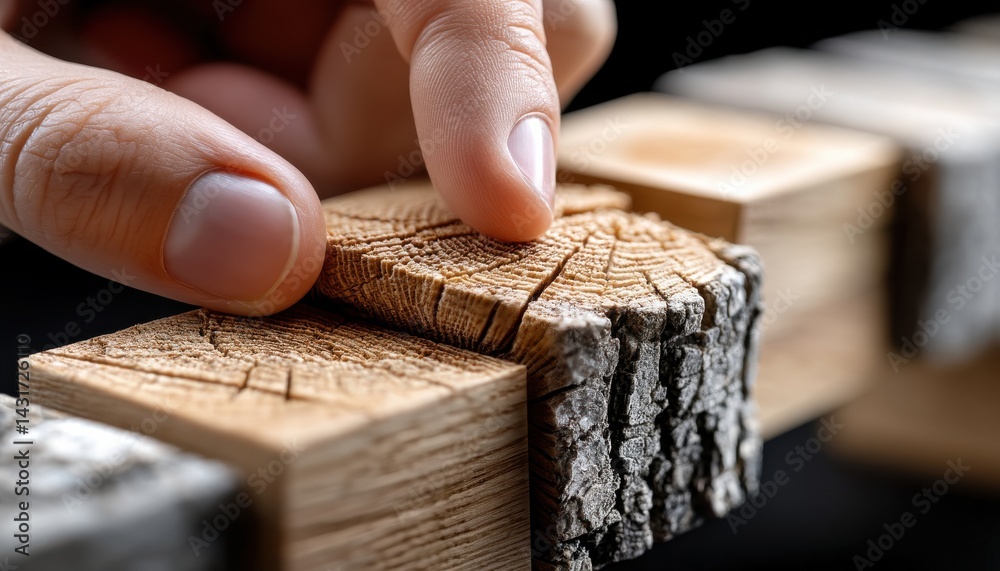 Poster a hand is touching a piece of wood with a tree trunk on it