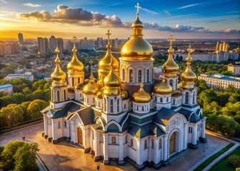 Majestic Aerial View of Saint Alexander Nevsky Cathedral,  Stunning Architecture,  Orthodox Church, Cityscape Panorama