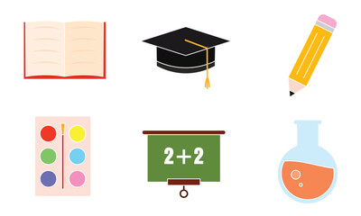 Flat and outline school icons. Vector