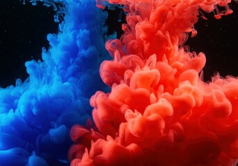 Obraz premium Blue and Red Ink Clouds Underwater