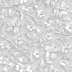 Fototapeta premium Elegant Floral Lace Pattern: Seamless Light Gray 3D Wallpaper - Vector Background for Luxury Design, Wedding Invitations & Branding - Premium Repeatable Texture