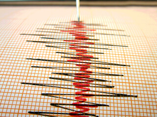 Low and High Earthquake Waves on Richter scale vibrating on white paper background, sound wave diagram concept 
