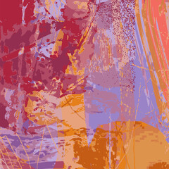 Vecteur Illustration numérique abstraite, motif réseau, carrés et lignes, oeuvre d'art moderne, couleurs orange et rose