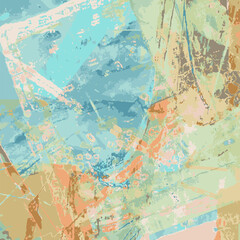 Vecteur Illustration numérique abstraite, motif réseau, carrés et lignes, oeuvre d'art moderne, couleurs bleu et vert