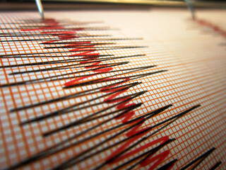 Seismograph and earthquake. A seismograph that records the seismic activity of an earthquake.