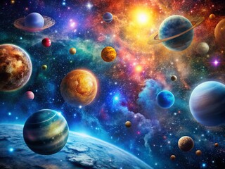 Majestic Cosmos: Deep Space Nebula with Stars and Planets