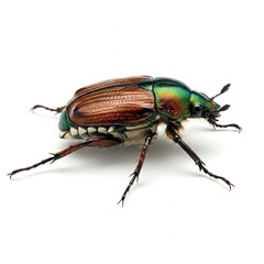Japanese Beetle Macro on Leaf on White Isolated Background