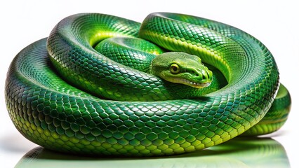 Fototapeta premium Majestic Green Anaconda Snake Isolated, Wild Reptile, Zoology, Wildlife Photography, Green Anaconda Stock Photo