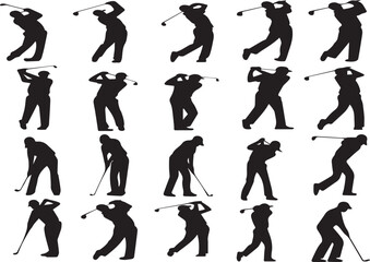 Obraz premium Golf Player black silhouette vector icon collection set on white background