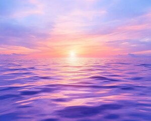 Naklejka premium A vibrant sunset over the calm ocean, with a bright sun reflecting in the water