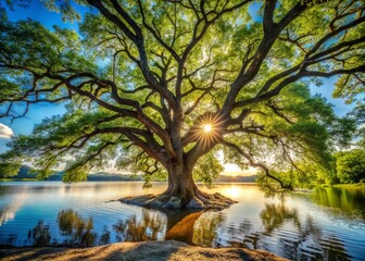Majestic Lake Tree Landscape - Serene Nature Photography