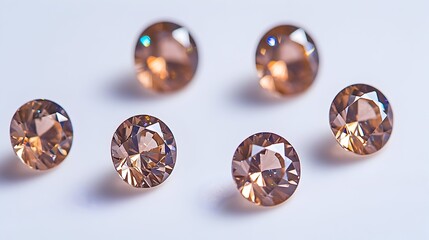 Five sparkling brown gemstones on a white background