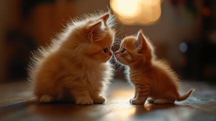 Obraz premium Two ginger kittens facing each other