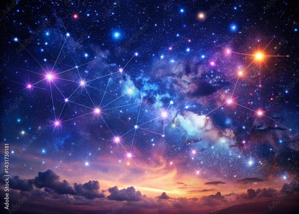 Wall mural majestic night sky: starry constellations with copy space for text overlay