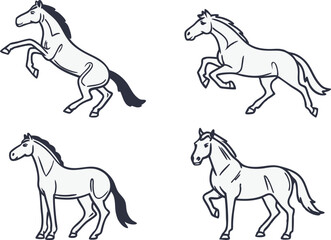 Horse Illustration Set in Minimal Modern Style. Elegant Horse Art Collection for Designers. Horse Graphics Set with Clean Line Art. Minimal Horse Drawing Set for Creative Projects