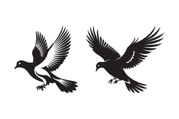 Flying Bird Silhouette Vector Set Elegant Winged Bird Designs