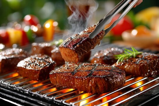 Corte perfecto de jugosas carnes de res a la parrilla con una textura exquisita y aroma tentador