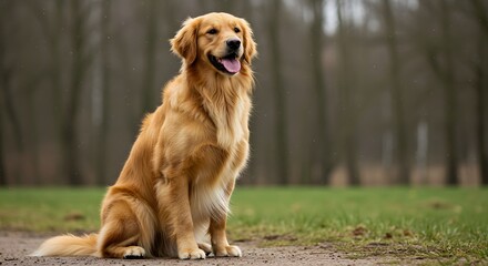Obraz premium Golden retriever sitting facing forward