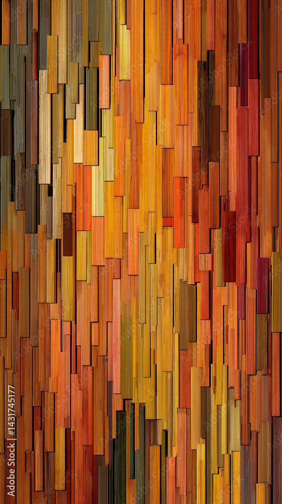 Poster abstract image of brown and orange rectangular shapes, creating a textured, layered effect, showcasi