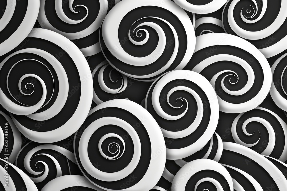 Poster monochromatic swirling abstract pattern with 3d element. abstract image of 3d rendering curve line w