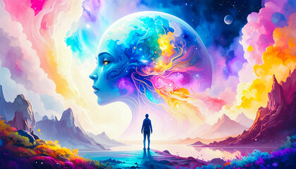 magic of the mind. alien planet earth. alien face. KI thinking concept