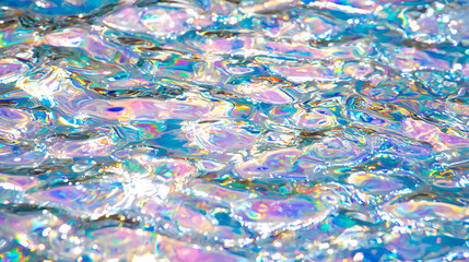 river flowing through a dreamlike landscape where the water shimmers in shifting rainbow hues 